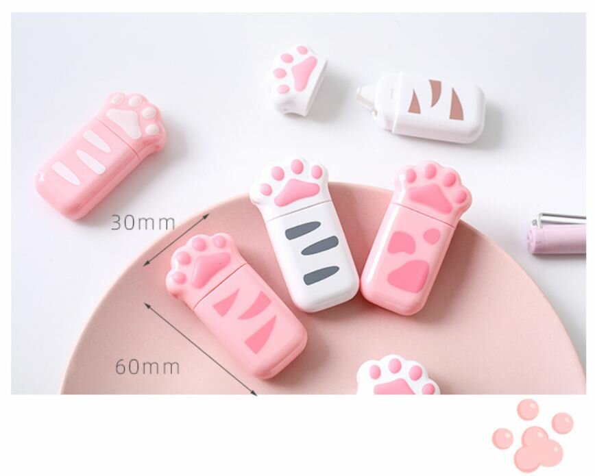 Корректор кошачья лапка; Лента-роллер (5мм*6метров) розовая лапка, серые пятна — фото 1