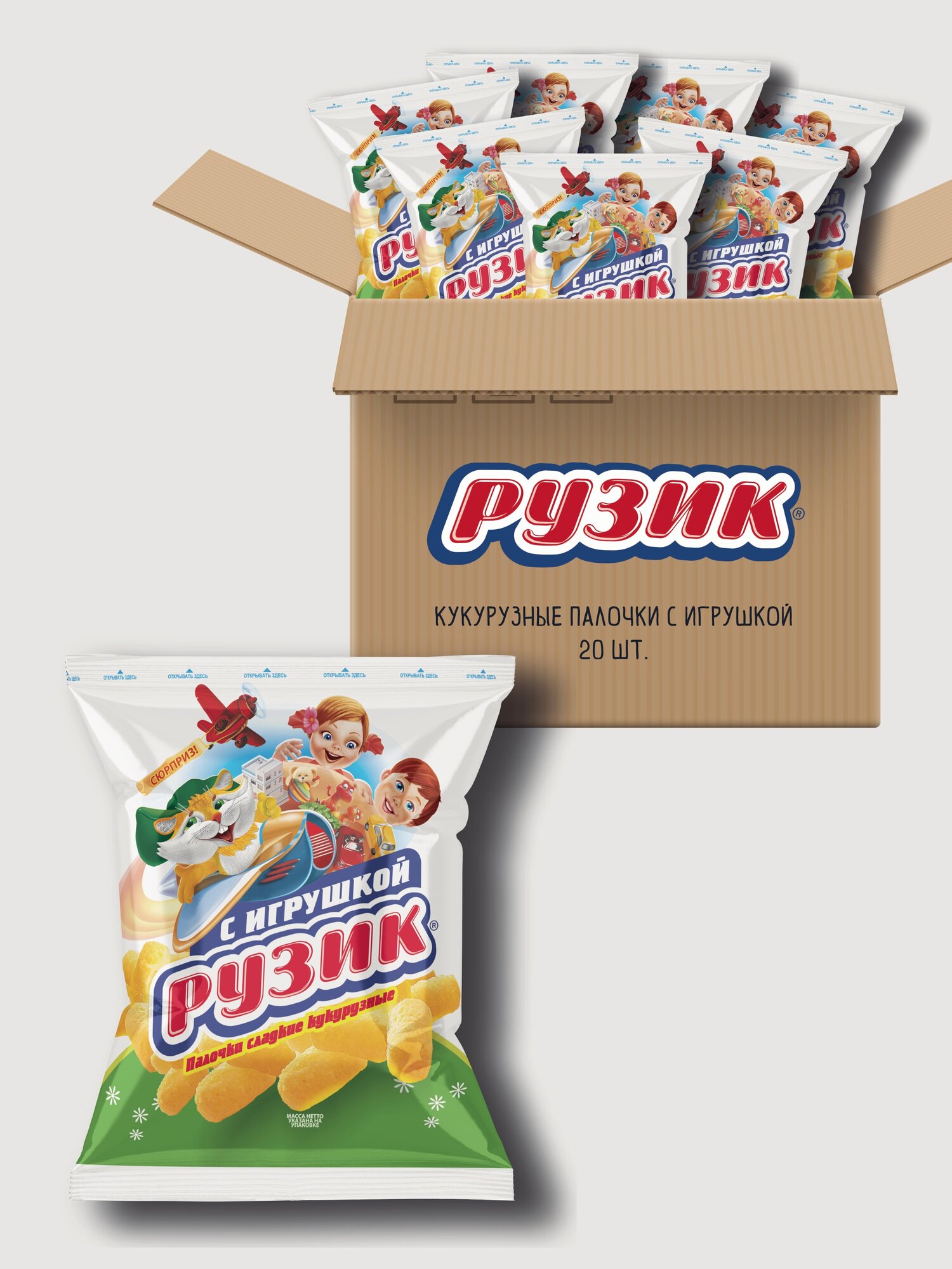 Кукурузные палочки с игрушкой Рузик 24 пачек по 60 г