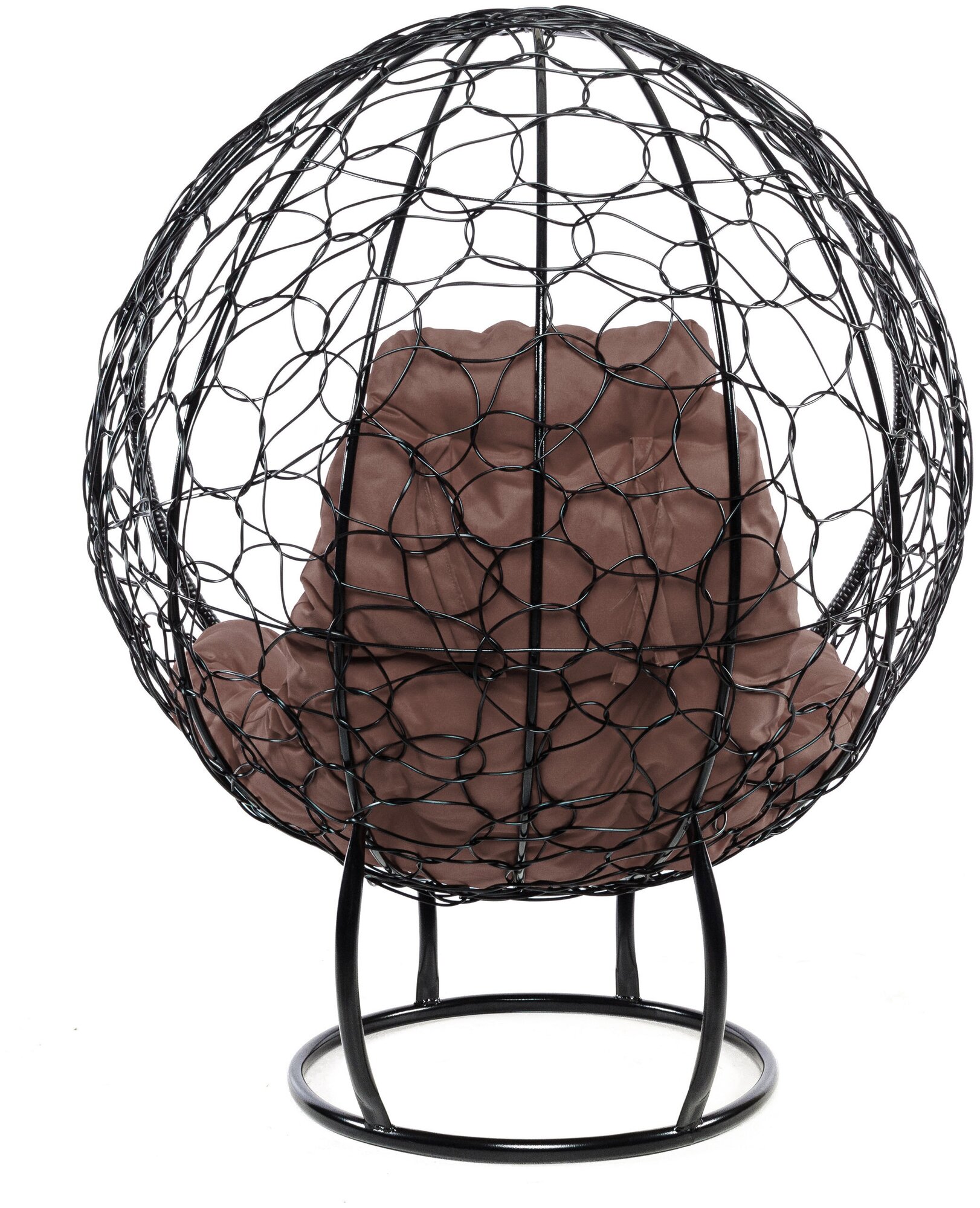 Кресло круг на подставке с ротангом чёрное, коричневая подушка - фотография № 10
