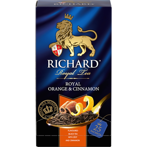 Чай черный Richard Royal Orange&Cinnamon в пакетиках, апельсиновая цедра, корица, апельсин, бренди, 25 пак.