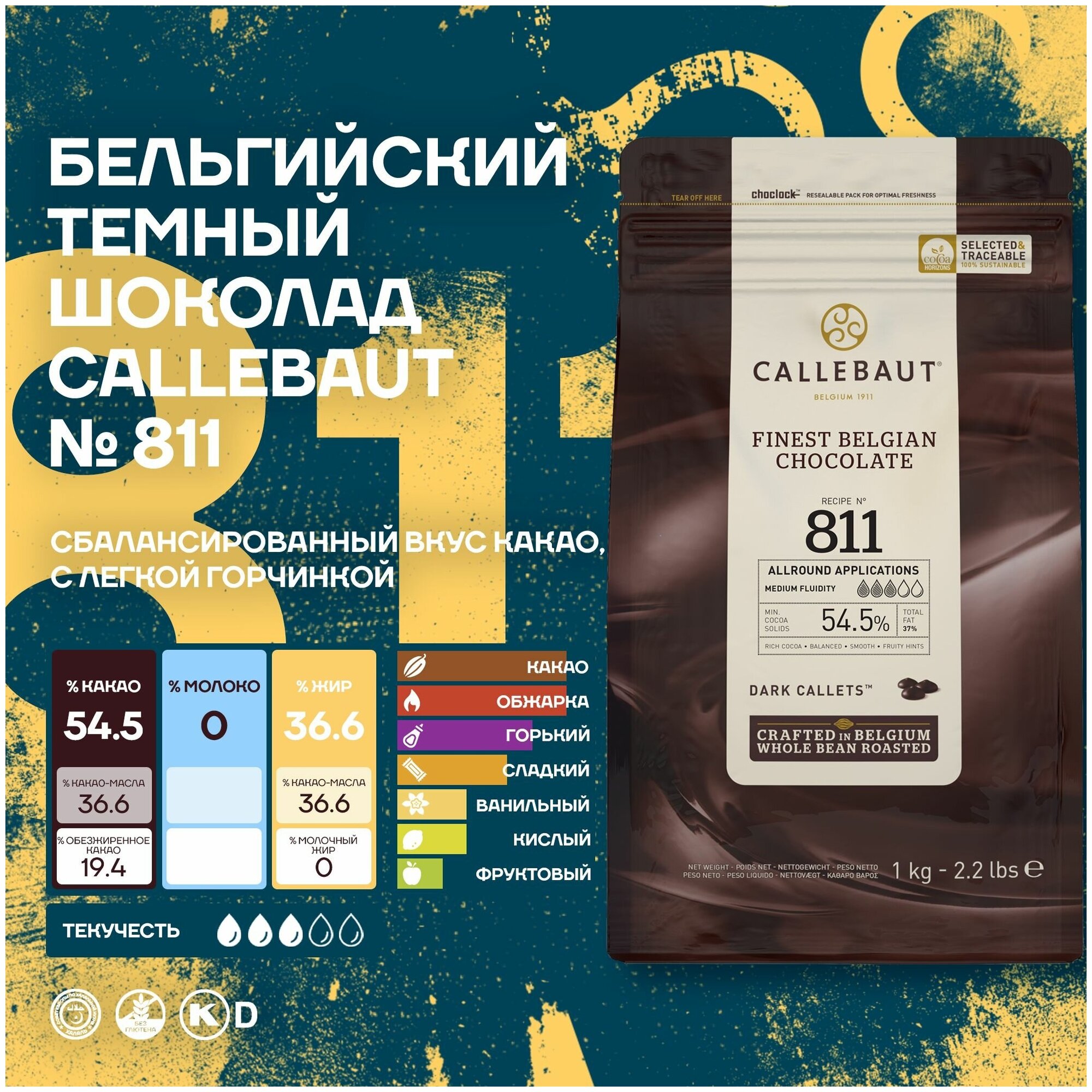 Бельгийский темный шоколад №811 54,5% Callebaut (6*1 кг)