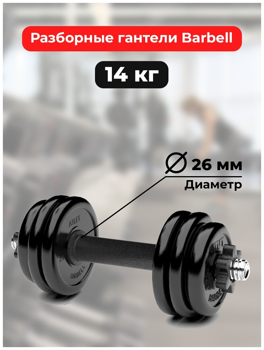 Гантель разборная BARFITS Barbell Atlet D26 14 кг