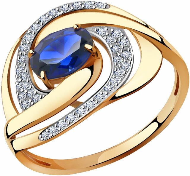 Кольцо Diamant online, золото, 585 проба, сапфир синтетический, фианит