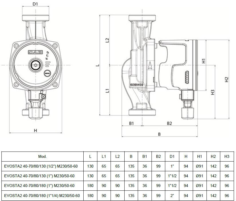 Насос циркуляционный DAB EVOSTA 2 40-70/180