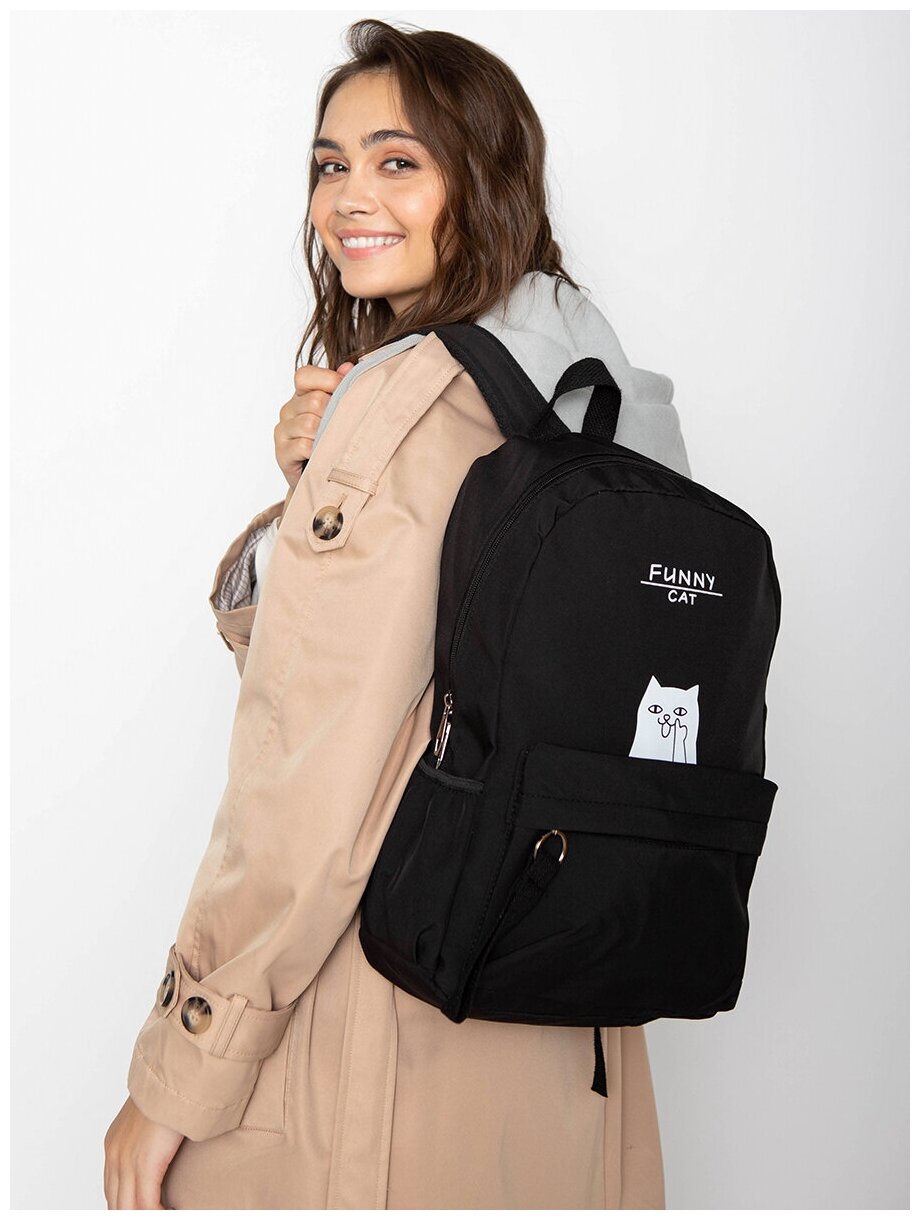 Рюкзак женский городской школьный спортивный черный текстильный для ноутбука