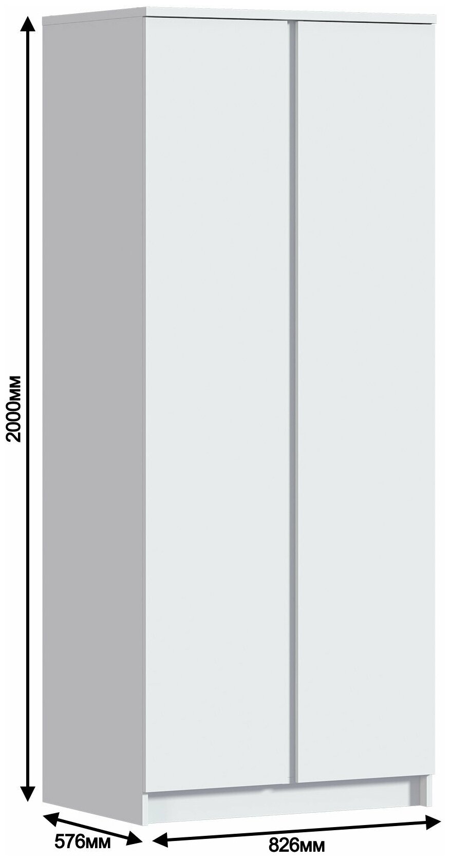 Двухдверный шкаф столплит Кито СБ-2309 со штангой, с одной полкой, Белый 82х200х57 см - фотография № 3