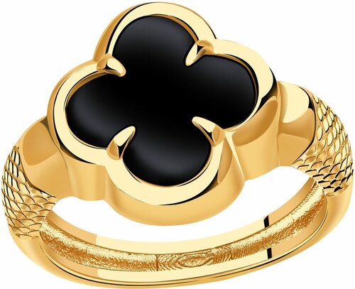 Кольцо обручальное Diamant online, желтое золото, 585 проба, оникс, размер 19, золотистый
