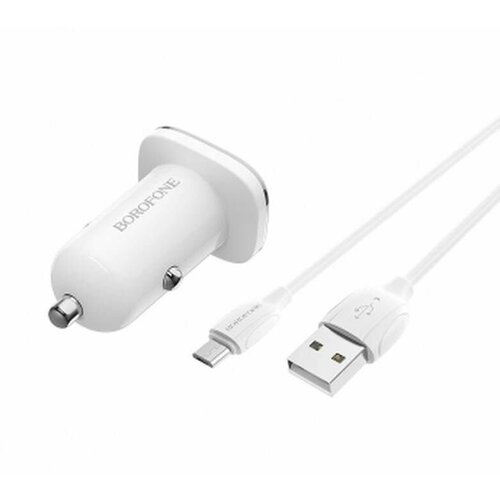 Автомобильное зарядное устройство - Borofone BZ12, USB, 12W, кабель MicroUSB, цвет белый, 1 шт