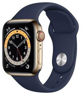 Умные часы Apple Watch Series 6 40 мм Steel Case GPS + Cellular, золотистый/deep navy sport band