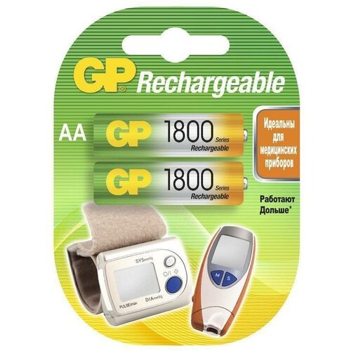 Аккумулятор GP AA/HR6 (1.2 В, 1800 mAh) NiMH (блистер, 2шт.) 10 уп. (180AAHC)