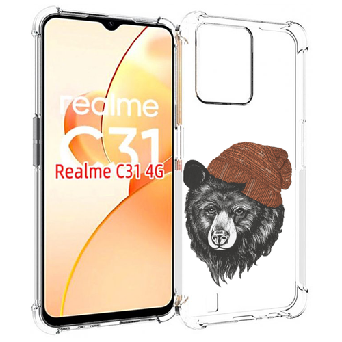 чехол mypads медведь в шапке для oppo realme c31 задняя панель накладка бампер Чехол MyPads Медведь в шапке 2 для OPPO Realme C31 задняя-панель-накладка-бампер