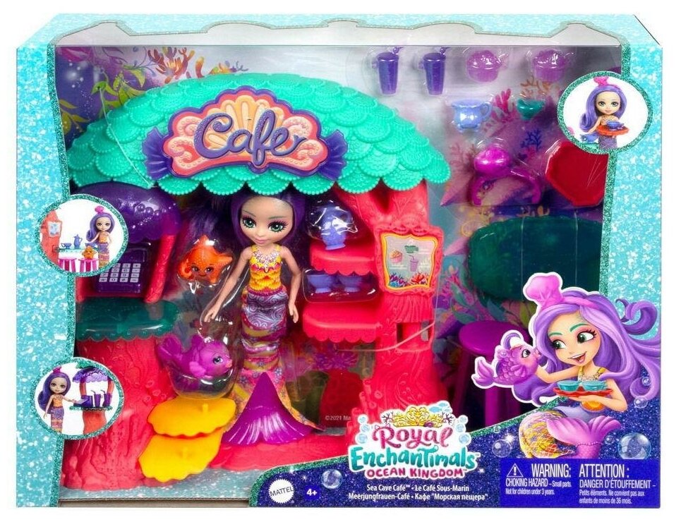 Игровой набор Mattel Enchantimals Подводное кафе с куклой, питомцем и аксессуарами HCF86