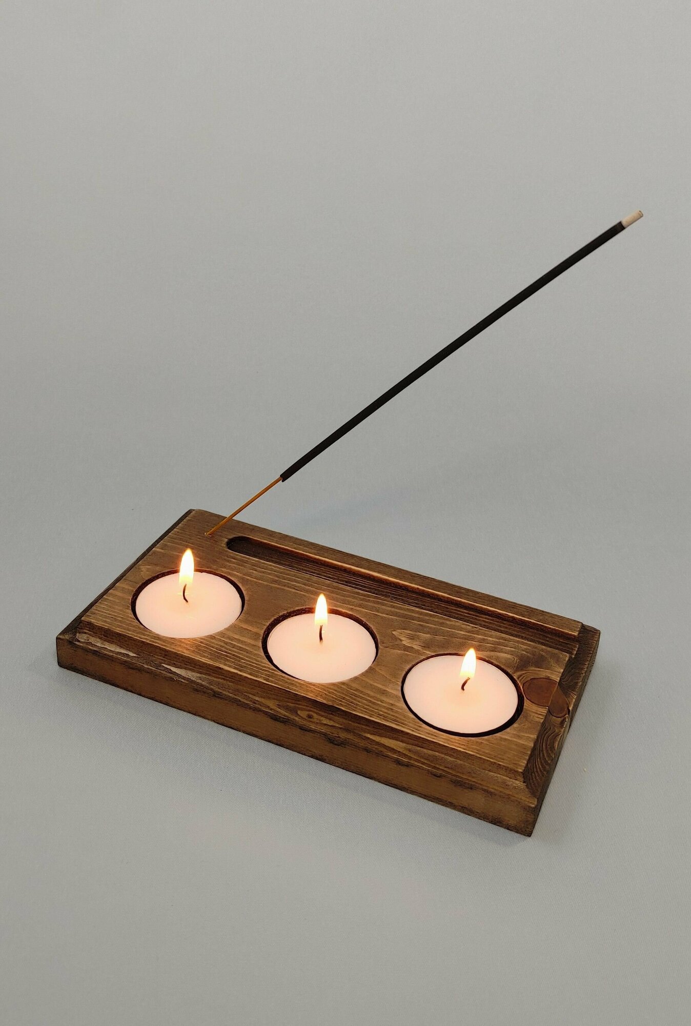 Подсвечник деревянный 2 в 1 Подставка для ароматических палочек и чайных свечей - фотография № 4