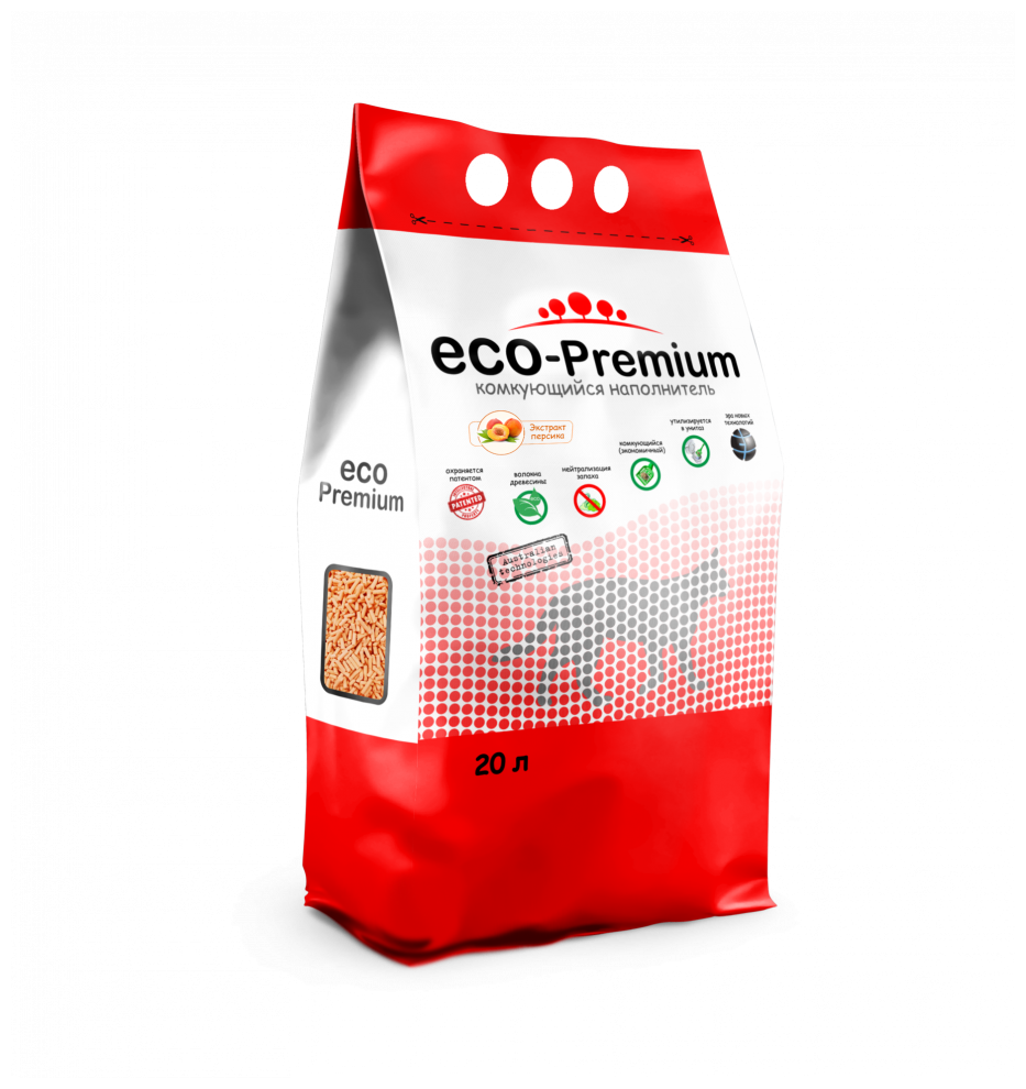 Наполнитель древесный комкующийся, ECO-Premium (Эко-премиум) с запахом персика, 7,6 кг, 20 л