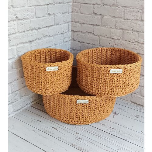 Набор корзин для хранения из трикотажного шнура /Knitted baskets from Julia Artemyeva with love / 3шт