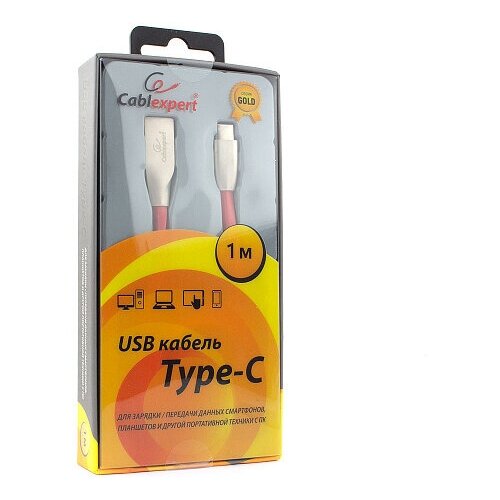 аксессуар gembird cablexpert usb am type c 1m gold cc g usbc01gd 1m Кабель USB 2.0 Cablexpert CC-G-USBC01R-1M AM/Type-C серия Gold длина 1м красный