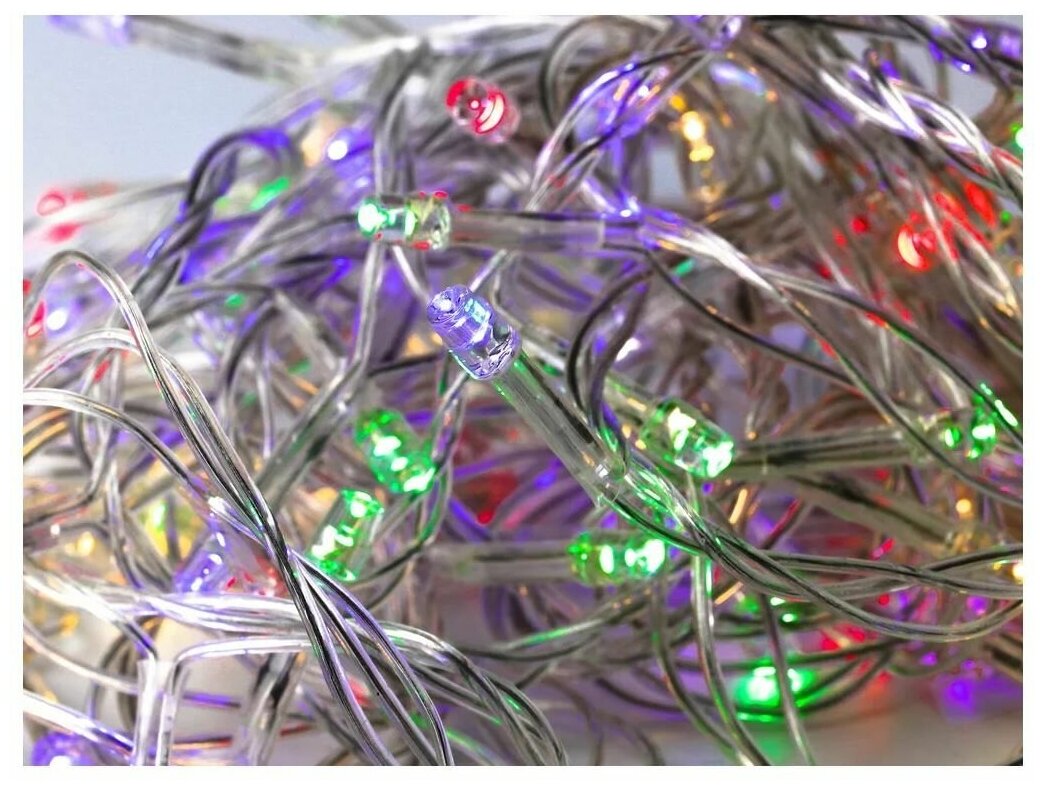 фото Гирлянда светодиодная ECOLA 220V IP20 Нить 10м 160Led RGBW, 8 режимов, прозрачный провод с вилкой