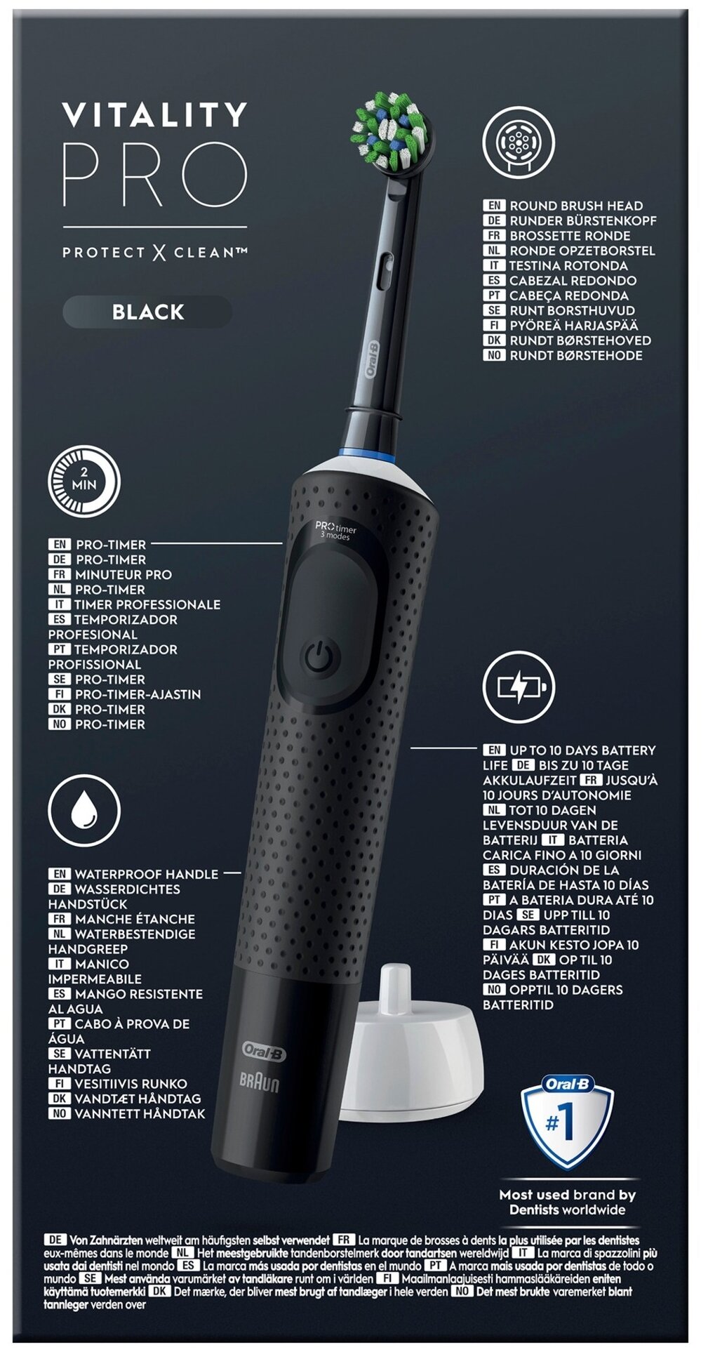 Электрическая зубная щётка Oral-B Vitality Pro для бережной чистки, Чёрная, 1 шт, 1 насадка - фотография № 4