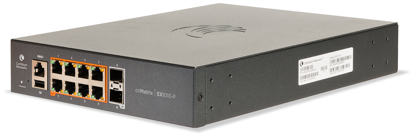 Коммутатор Cambium cnMatrix EX1010-P, Intelligent Ethernet PoE+ Switch, 8 1Gbps and 2 1Gbps SFP fiber ports