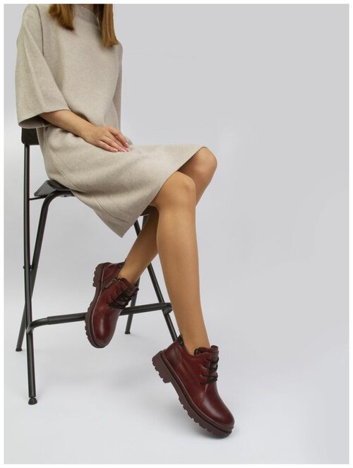 Ботинки женские осенние натуральная кожа обувь кожаная осень Shoiberg бордовый