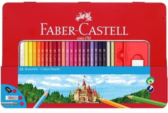 Карандаши цветные Faber-castell , 48 цветов+4, заточен, метал. кор, с ластиком, точилкой