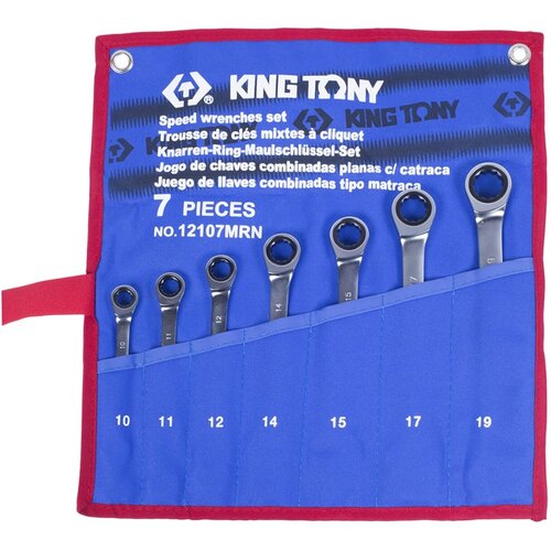 KING TONY Набор комбинированных трещоточных ключей, 10-19 мм, чехол из теторона, 7 предметов