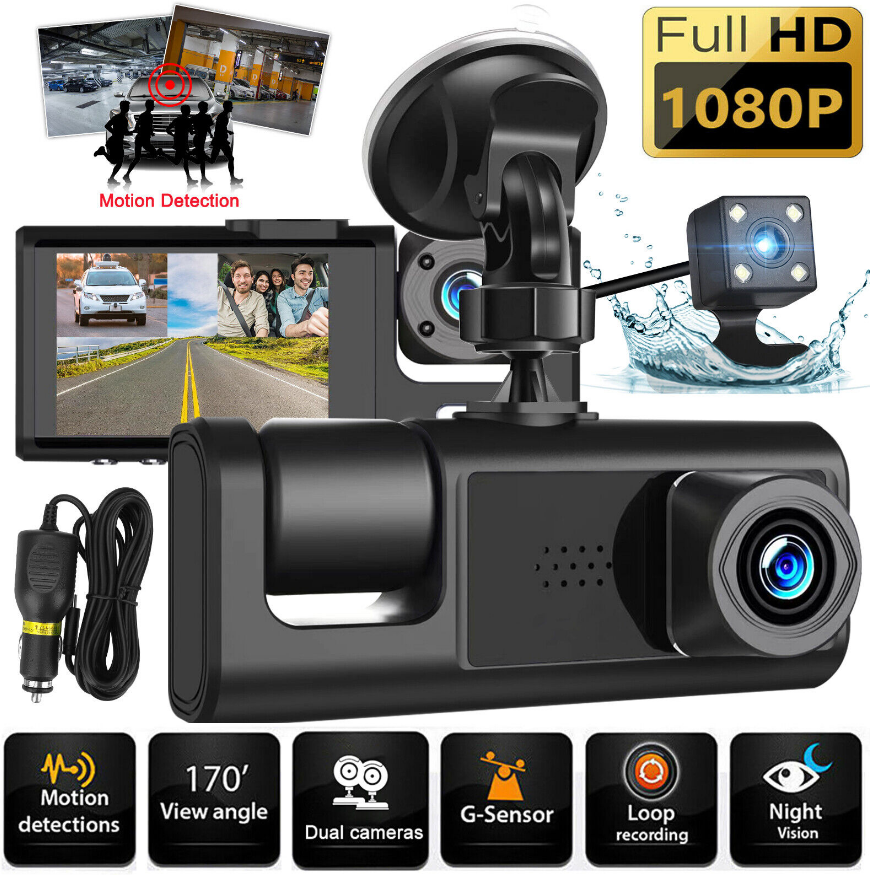 Автомобильный видеорегистратор Full HD 1080P с большим углом обзора и камерой заднего вида / G-Sensor / 3 камеры