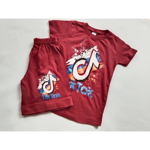 Комплект одежды Chechak kids, футболка и шорты, повседневный стиль, размер 116-122, бордовый