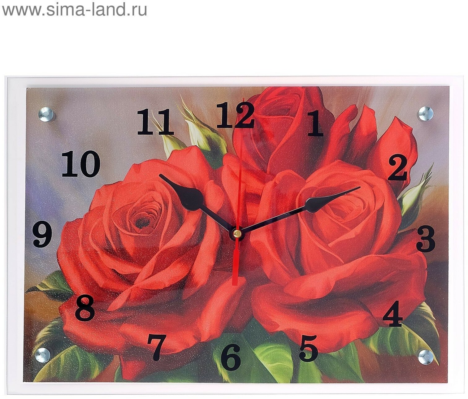 Часы-картина настенные, серия: Цветы, "Красные розы", 25х35 см