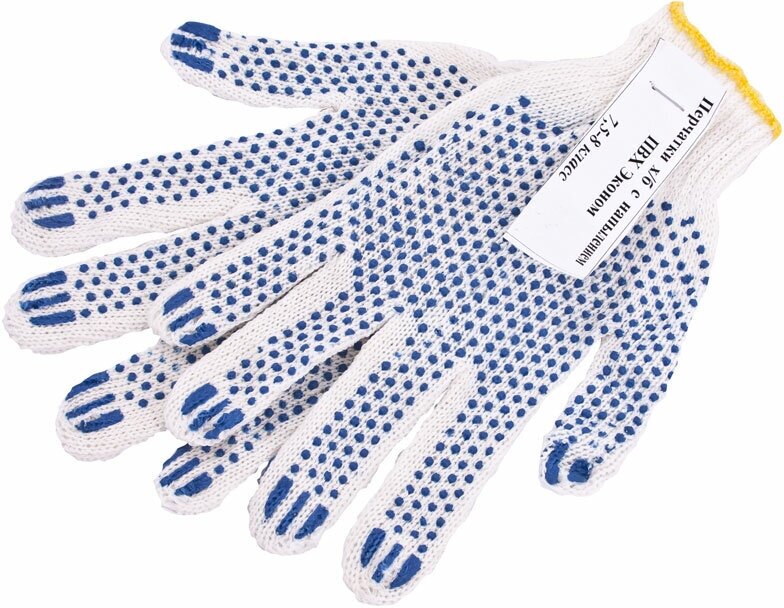 фото Перчатки х/б с ПВХ, 7,5-8 класс, 4 нити
