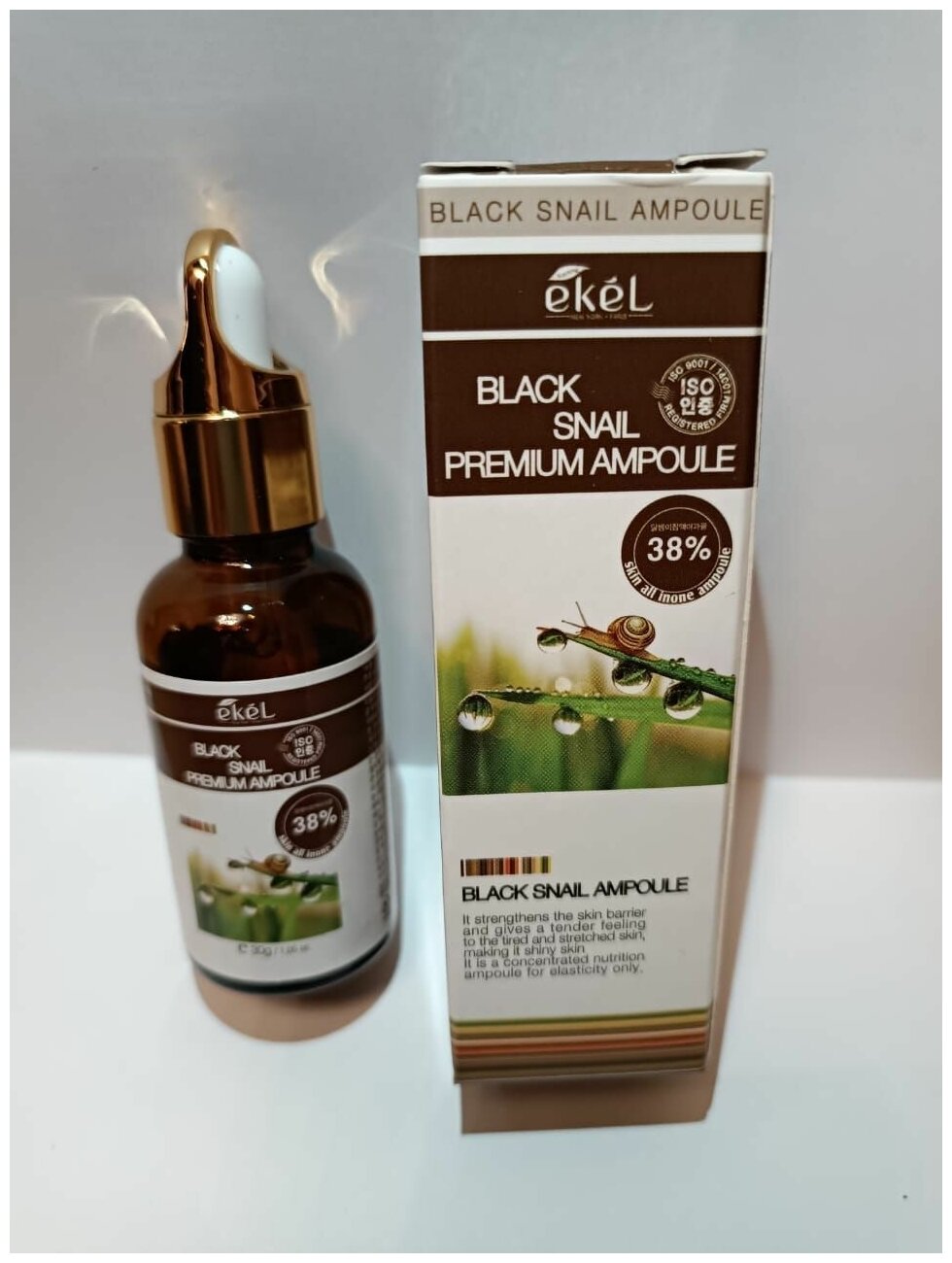 EKEL Ампульная сыворотка для лица с муцином черной улитки Premium Ampoule Black Snail, 30гр - фото №7