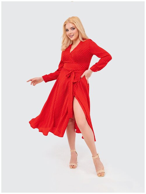 Платье с запахом HappyFox, повседневное, полуприлегающее, макси, размер 44, красный