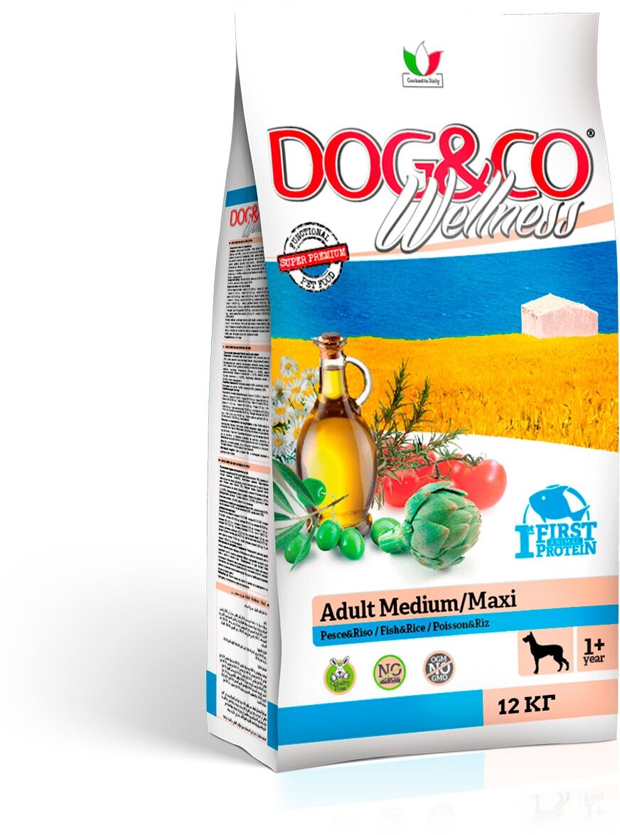 Wellness Dog&Co Adult Medium/Maxi корм для собак средних и крупных пород Рыба и рис, 12 кг.