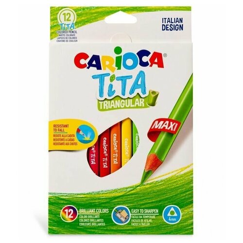 Карандаши цветные утолщенные CARIOCA Tita Triangular Maxi, 12 цветов, пластиковые, трехгранные, 5 мм, 42791 181274 карандаши цветные 12 цветов carioca tita triangular maxi d 5мм 3гр утолщенные картонная упаковка 42791