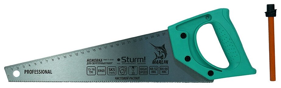 Ножовка по дереву Sturm! 1060-11-3616, 360 мм, TPI 15-16, с разметкой и встроенным карандашом - фотография № 2
