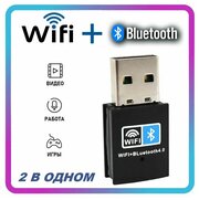Wi-fi адаптер с Bluetooth для ПК, 2.4 ггц+BT 802.11b/n/g, высокая скорость до 150Мбит/с, вай фай адаптер c блютуз для пк и ноутбука/вай фай блютус приемник/Wi-Fi Bluetooth приемник LW-54
