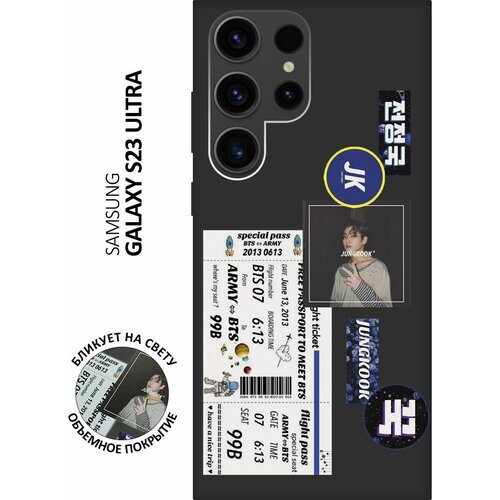 Матовый чехол BTS Stickers для Samsung Galaxy S23 Ultra / Самсунг С23 Ультра с 3D эффектом черный матовый чехол ac dc stickers для samsung galaxy s23 самсунг с23 с 3d эффектом черный
