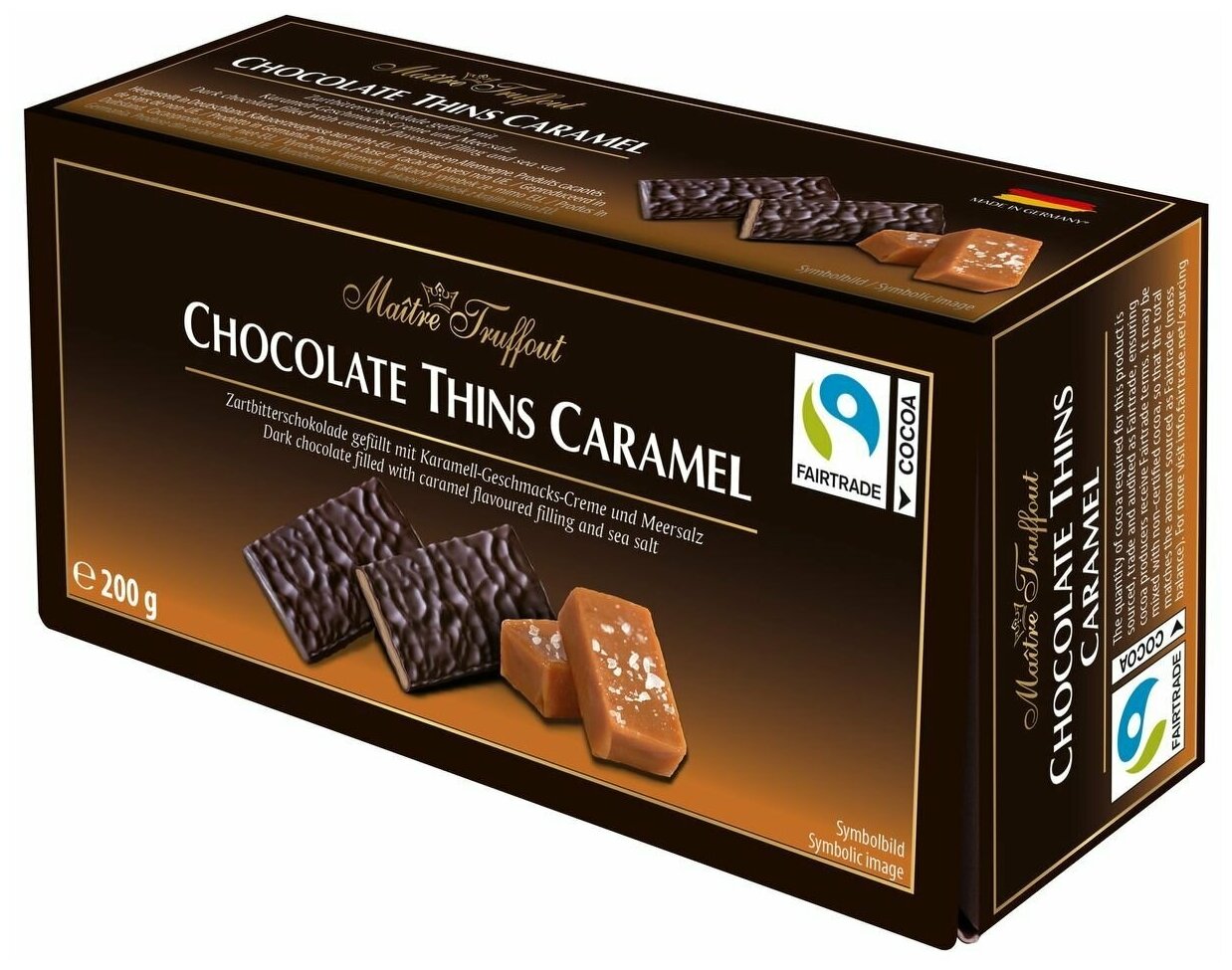 Темный шоколад с карамельной начинкой в пластинках CHOKOLATE THINS CARAMEL 200гр