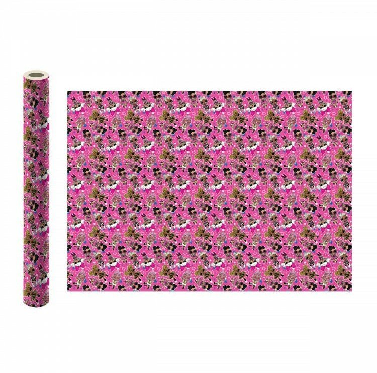 Упаковочная бумага ND Play "LOL", розовая с паттерном, 700х1000 мм, 2 шт в рулоне, EV_19 (289294)