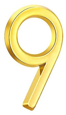 Номер самоклеющийся на двери и ящики, золото, ABS пластик,размер 50мм,номер 9 - фотография № 1