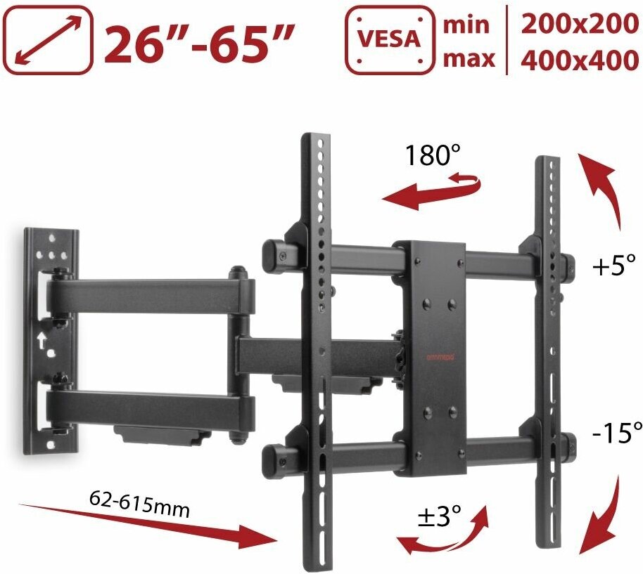 Кронштейн для телевизора Arm Media PARAMOUNT-40 черный 26"-65" макс.50кг настенный поворот и наклон