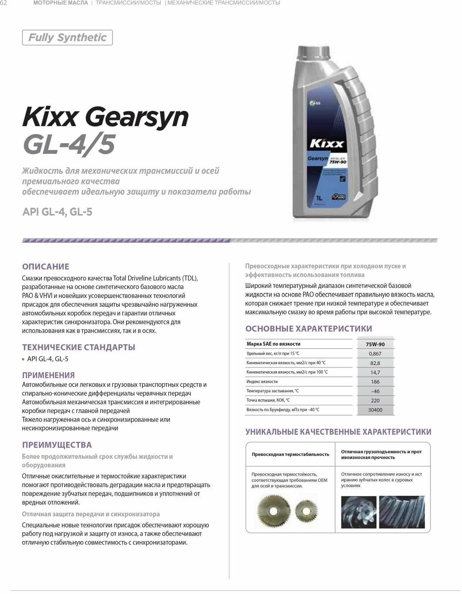 Масло трансмиссионное Kixx Gearsyn GL-4/5 75W-90