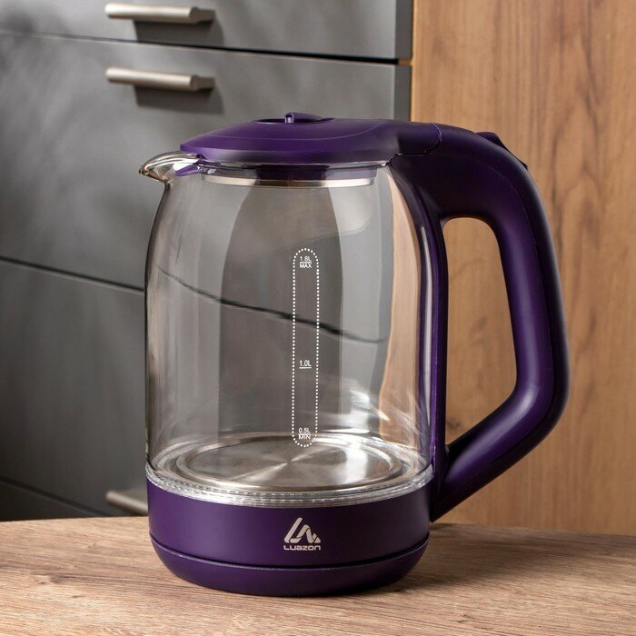 Luazon Home Чайник электрический Luazon LSK-1809, стекло, 1.8 л, 1500 Вт, подсветка, фиолетовый