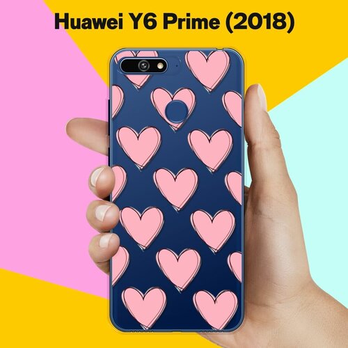 Силиконовый чехол Узор из сердец на Huawei Y6 Prime (2018) силиконовый чехол узор из цветов на huawei y6 prime 2018