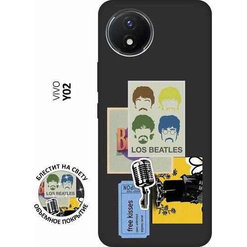 Матовый Soft Touch силиконовый чехол на Vivo Y02, Виво У02 с 3D принтом Beatles Stickers черный матовый soft touch силиконовый чехол на vivo y02 виво у02 с 3d принтом yuri gagarin stickers черный