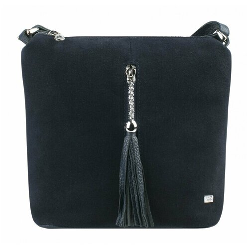 фото Сумка женская, кроссбоди, через плечо, городская, повседневная, без рисунка, замшевая, синяя, с кисточкой, в подарок, franchesco mariscotti