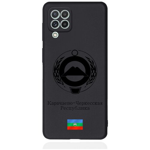 Черный силиконовый чехол для Samsung Galaxy A22 Черный лаковый Герб Карачаево-Черкесской Республики
