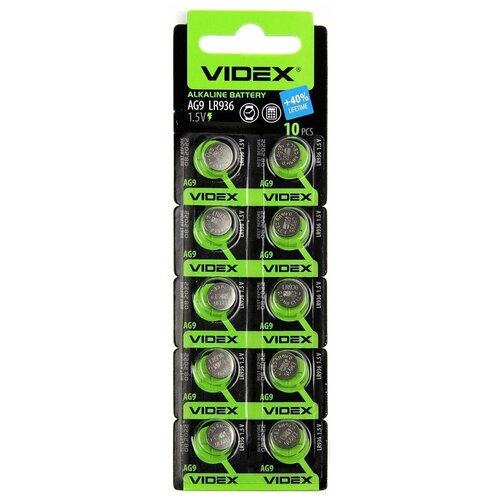 Батарейка VIDEX AG9, LR45, LR936, G9, 194, GP94A, 394, SR936W 10шт. батарейка smartbuy ag9 lr936 194 394 lr45 gp94a v9ga 1 5v 10 штук