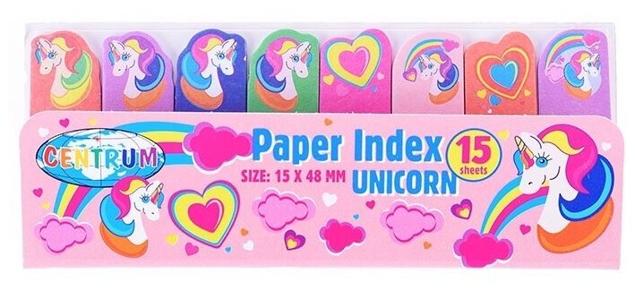 Блок самоклеящийся Centrum "Unicorns" бумажные, 8 цветные, 50x15 мм, 15 листов (80454)