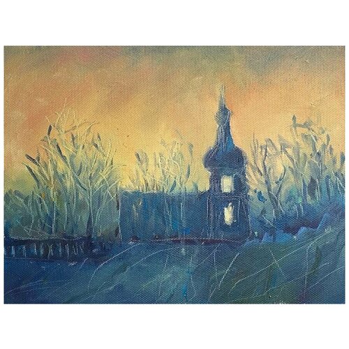 Храм перед рассветом Картина маслом современный художник С. Петербург